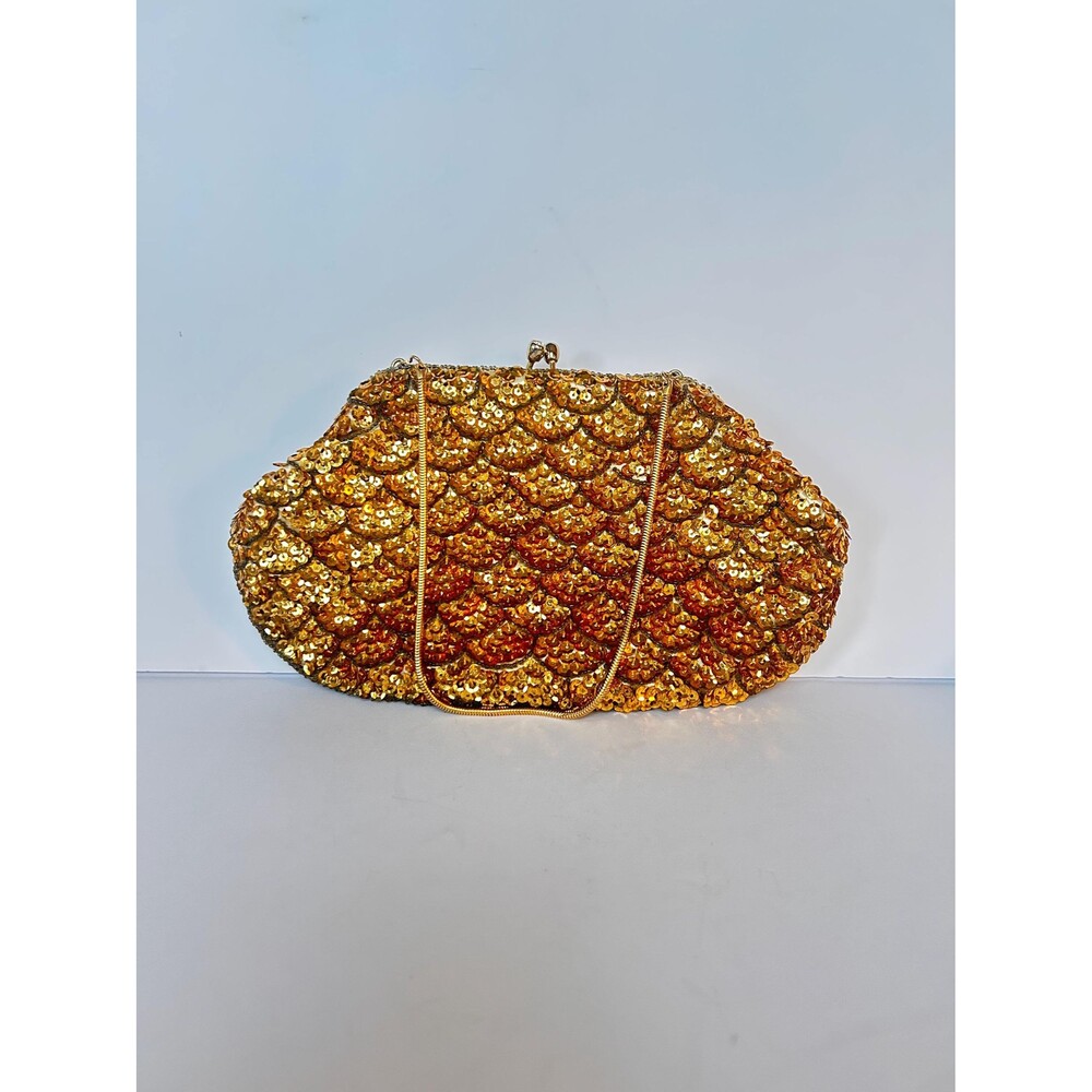 Vintage Gold Sequin Evening Clutch Bag | Scalloped Mermaid Scale Mermaid Purse